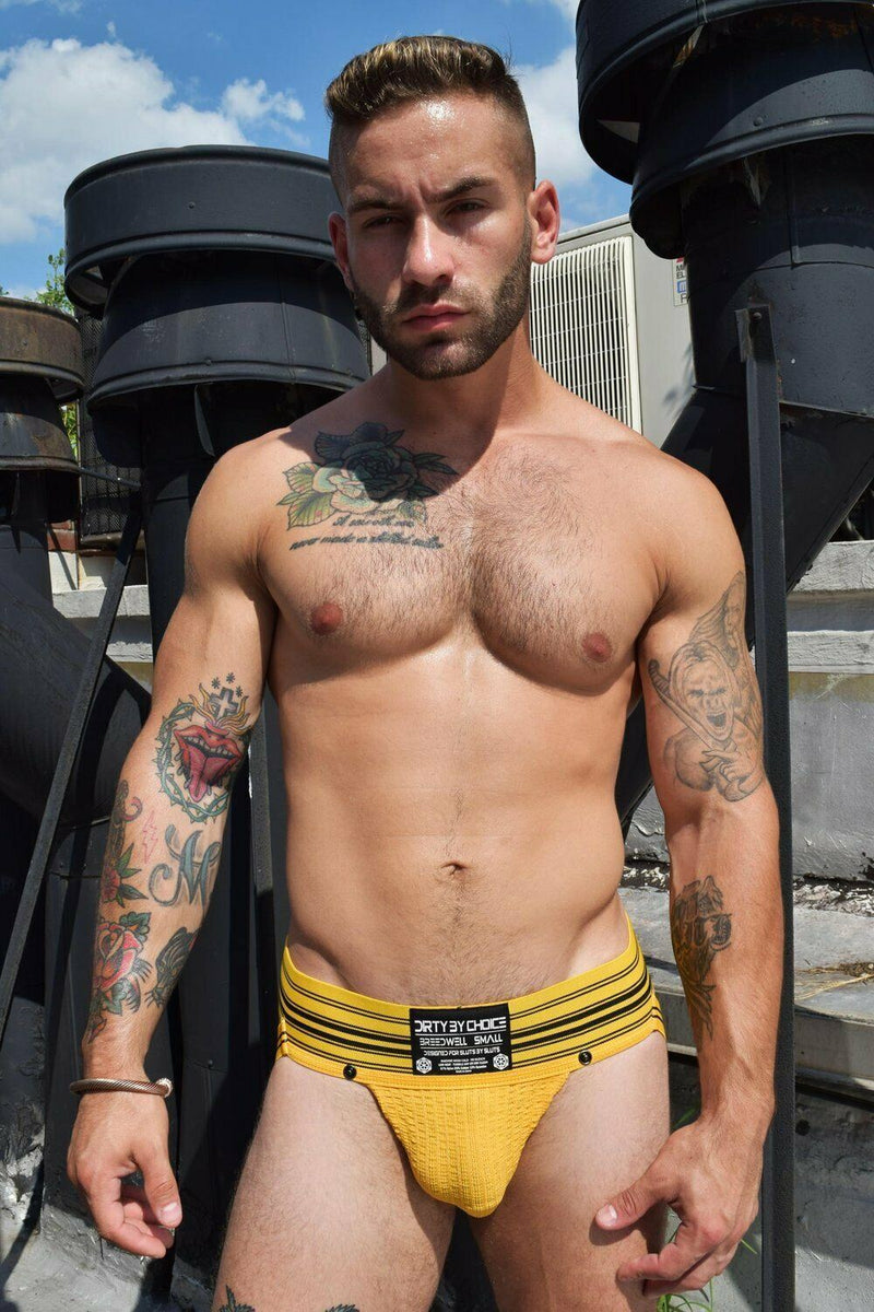 BREEDWELL Jockstrap CUMDUMP Old-School Jock Stretchy Woven Pouch Yellow 4 - SexyMenUnderwear.com