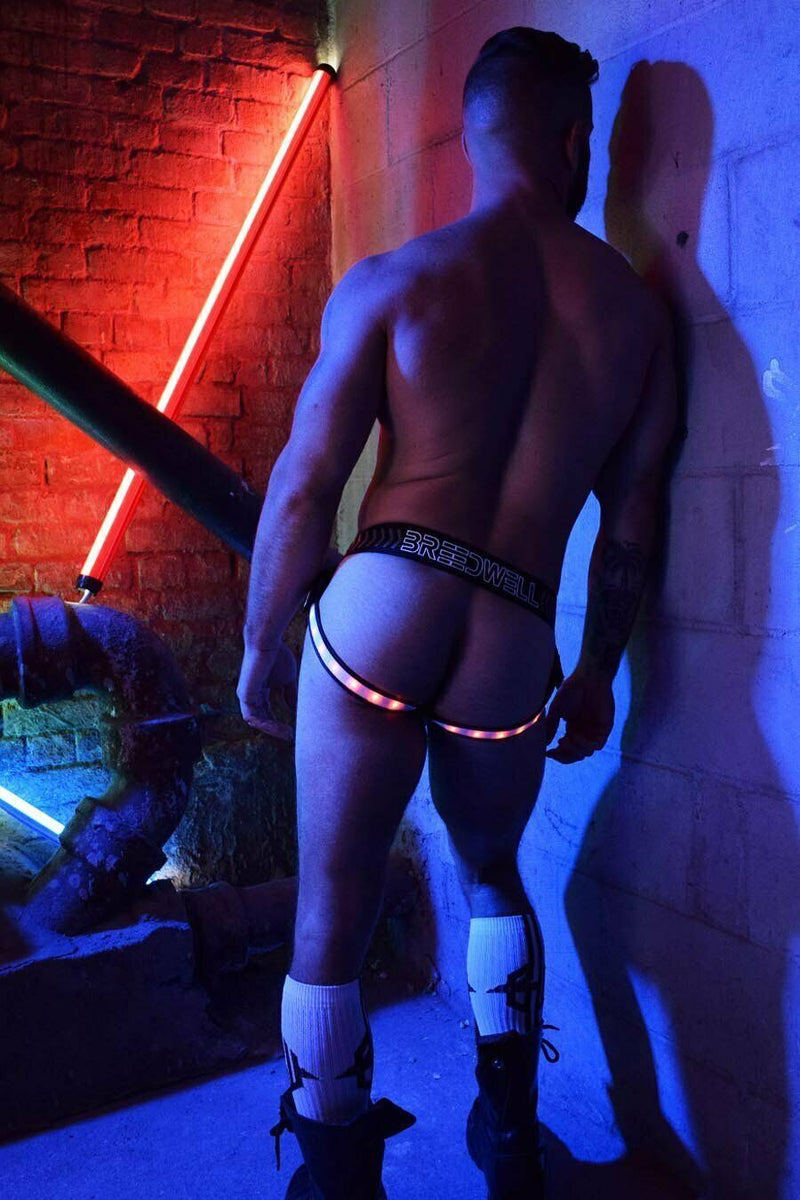 BREEDWELL Jockstrap Glow Rave LegStrap JockSystem LED 9 Colors Black Pouch - SexyMenUnderwear.com