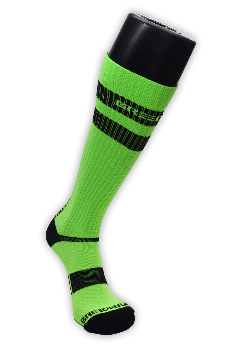 BREEDWELL Knee Socks LOGO Blacklight UV Reactive Green Neon Sock 14 - SexyMenUnderwear.com