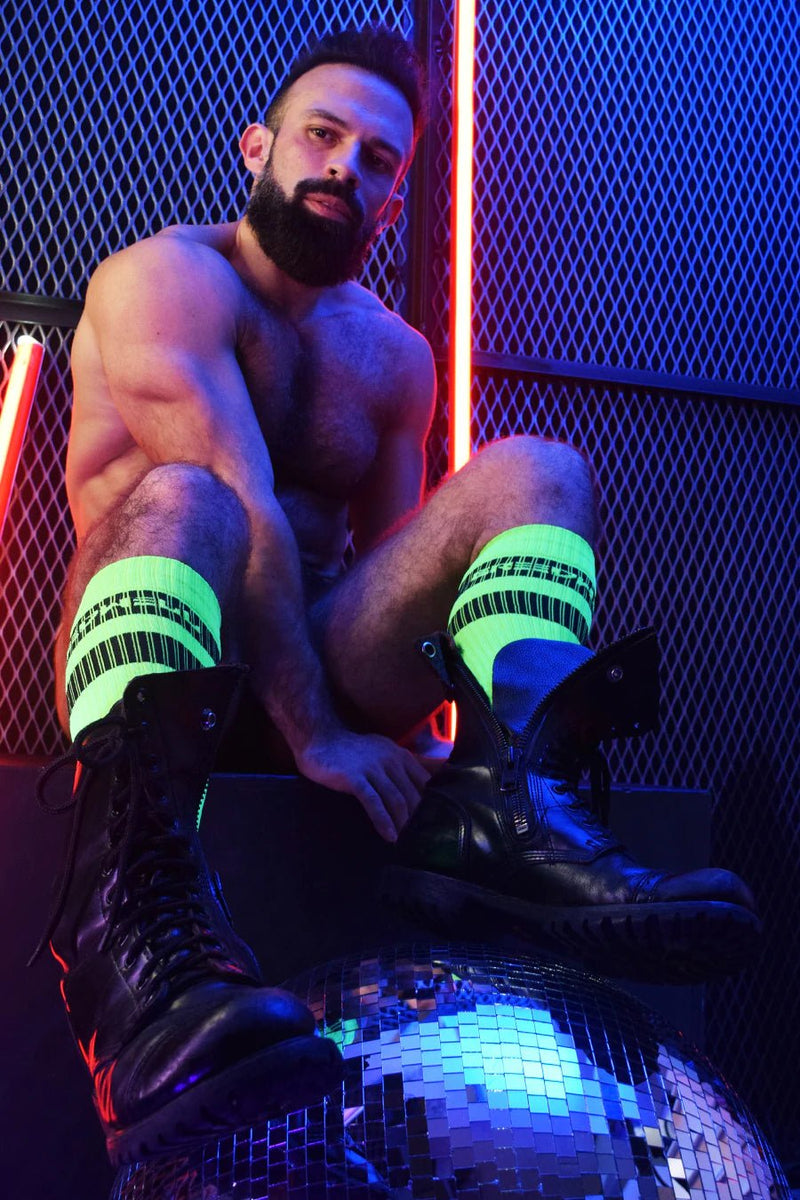 BREEDWELL Knee Socks LOGO Blacklight UV Reactive Green Neon Sock 14 - SexyMenUnderwear.com