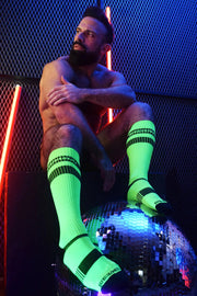 BREEDWELL Knee Socks LOGO Blacklight UV Reactive Green Neon Sock 14 - SexyMenUnderwear.com