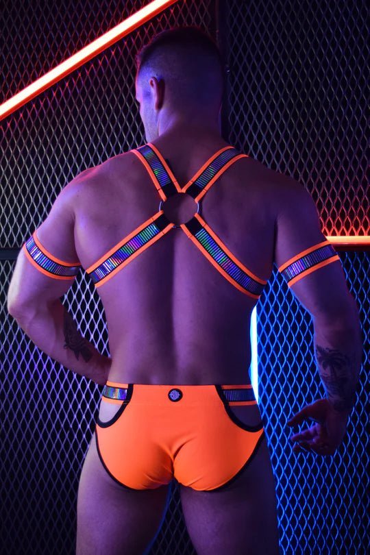 BREEDWELL Reflector Armbands Iridescent Foil Stripe Knit Neon Orange 35 - SexyMenUnderwear.com