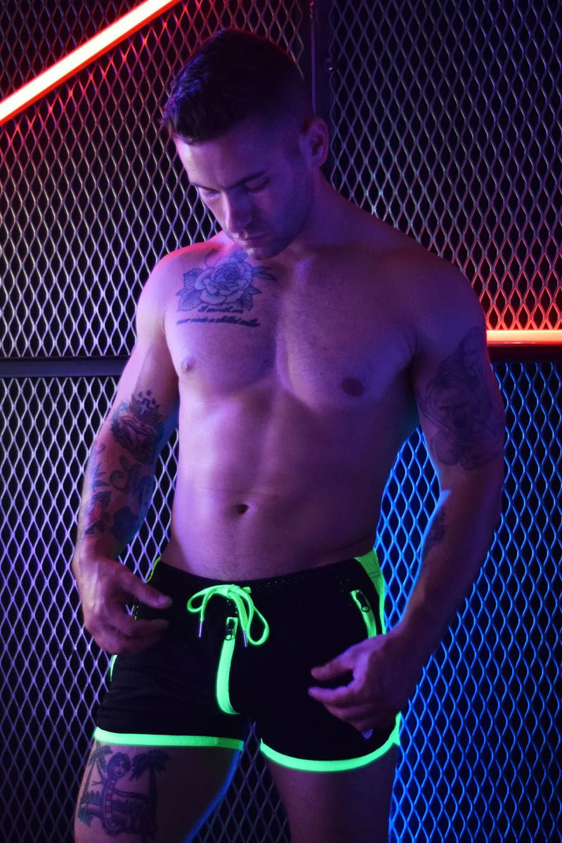 BREEDWELL Shorts Rear Ender Circuit Full Zippered Front Pockets Neon Green 17 - SexyMenUnderwear.com