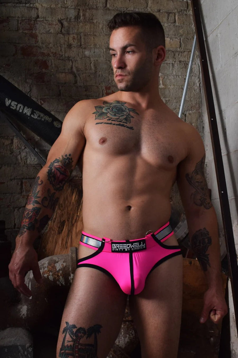 BREEDWELL SIDE-CUT BRIEF REFLECTOR WITH TWO D-RINGS NEON PINK BRIEFS 29 - SexyMenUnderwear.com