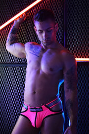 BREEDWELL SIDE-CUT BRIEF REFLECTOR WITH TWO D-RINGS NEON PINK BRIEFS 29 - SexyMenUnderwear.com