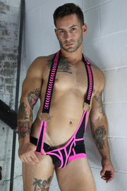 BREEDWELL Singlet Daycrawler 3D Rubberized Chevron Bodysuit Neon Pink - SexyMenUnderwear.com
