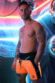 BREEDWELL Swimwear AKIRA Blacklight UV Reflective Neon Orange Swim Shorts - SexyMenUnderwear.com