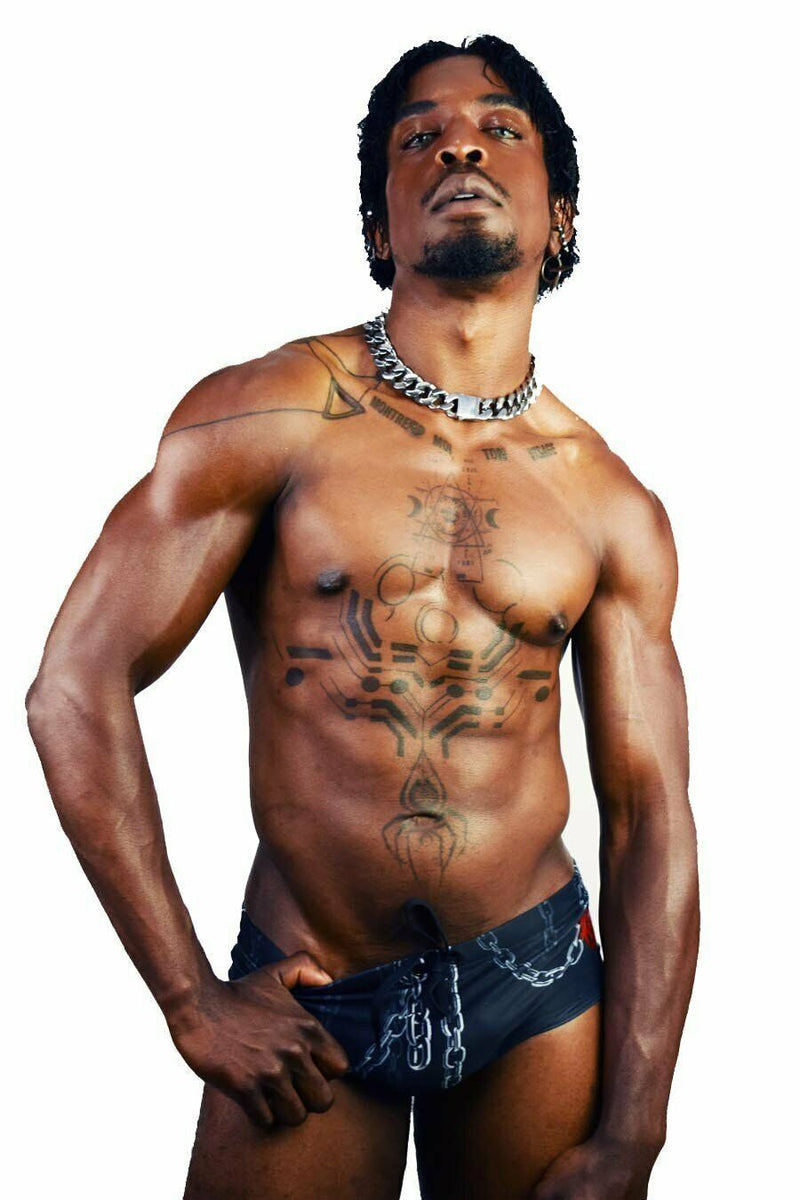 BREEDWELL Swimwear CHAINS Swim-Brief Black-Based Swimsuit Brazilian cut 10 - SexyMenUnderwear.com