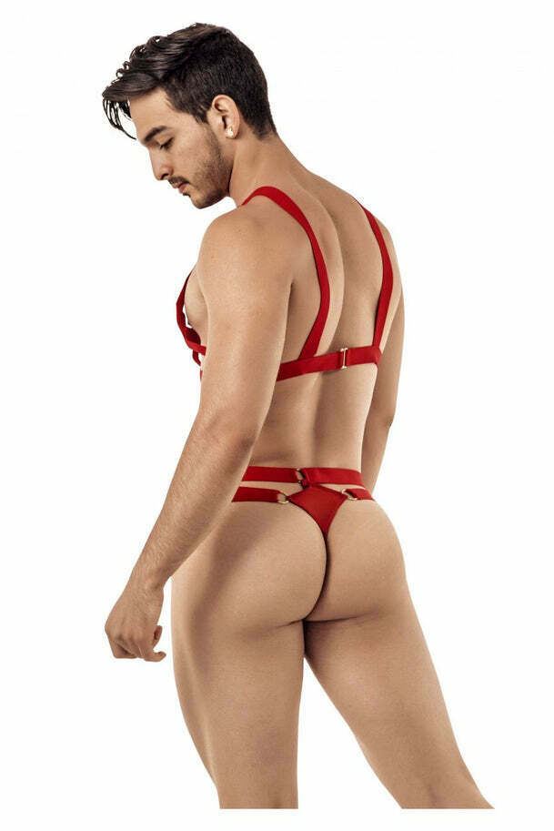 CANDYMAN Cage Harness Thong Stretchy Microfiber Red 99419 8 - SexyMenUnderwear.com