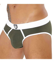 Clasic Briefs ''TOF PARIS ALPHA" Stretchy Cotton Jersey Khaki-White 30 - SexyMenUnderwear.com