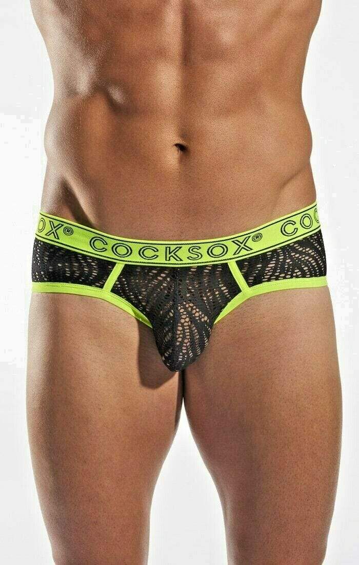 Cocksox CockSox Brief Enhancer Pouch Shredded Mesh Quality Slip Atomic Green CX76SD 12