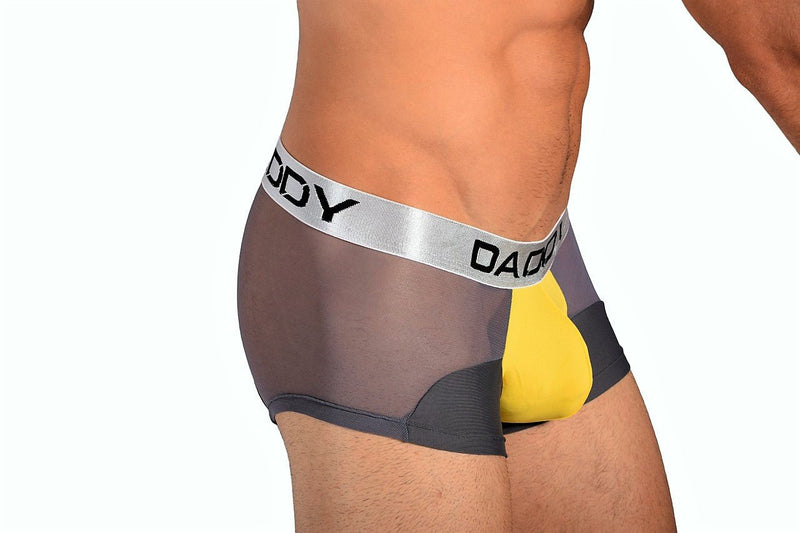 Daddy Underwear Boxer Trunk shorty Grey yellow sheer fabric DDG002 MX3 - SexyMenUnderwear.com