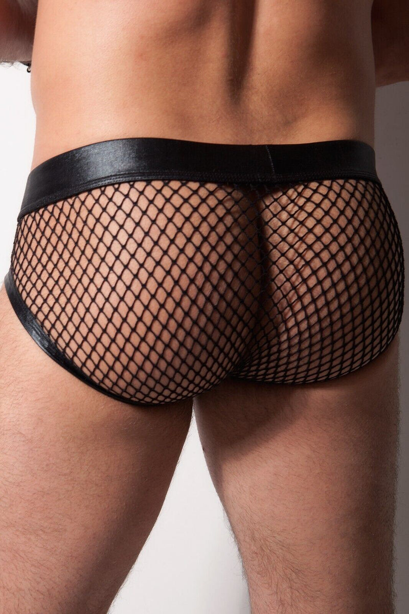 Destructive Fetish Black Mesh Brief With Snake Leather 2 - SexyMenUnderwear.com