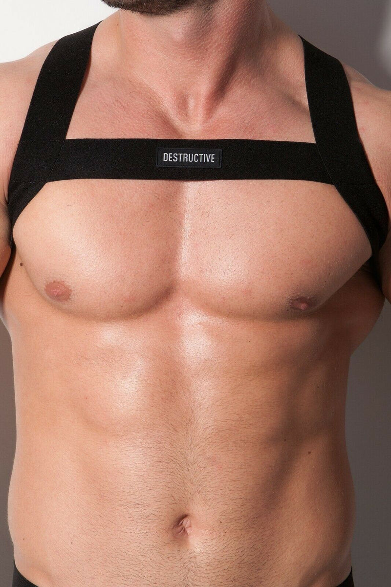 DESTRUCTIVE FETISH Harness Black Rubber Stretchy Nylon 1DHS-01 8 - SexyMenUnderwear.com