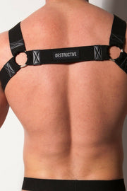 DESTRUCTIVE FETISH Harness Black Rubber With Rivets Stretchy Nylon 1DHS-03 - SexyMenUnderwear.com