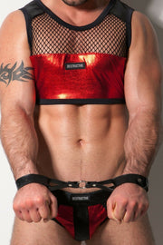 Destructive Fetish Mesh Brief Textured Snake Leather Black & Red 2 - SexyMenUnderwear.com