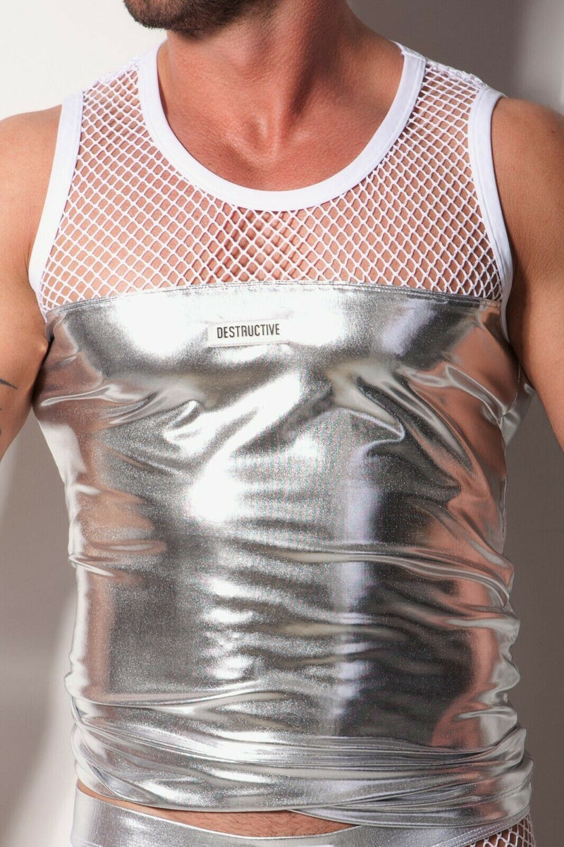 DESTRUCTIVE FETISH Mesh Tank Top Super Light Fabric White 1 - SexyMenUnderwear.com