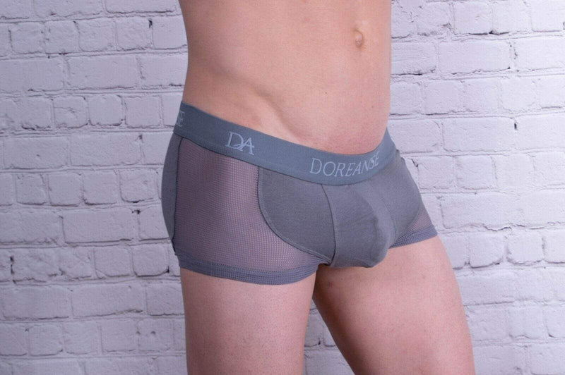 DOREANSE Mens Boxer brief sexy side mesh fabric Grey 1705 13 - SexyMenUnderwear.com