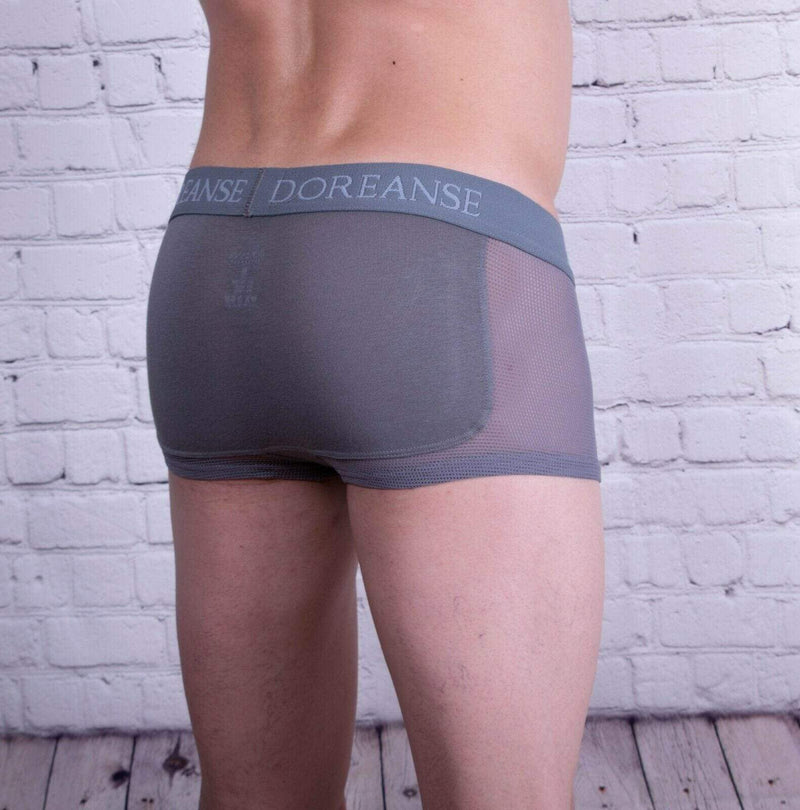 DOREANSE Mens Boxer brief sexy side mesh fabric Grey 1705 13 - SexyMenUnderwear.com