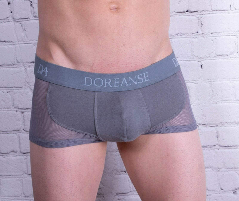 DOREANSE Mens Boxer brief sexy side mesh fabric Grey 1705 13 - SexyMenUnderwear.com