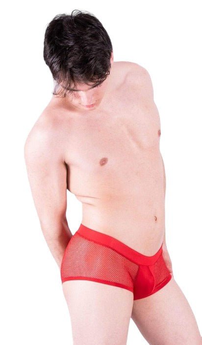 Doreanse sexy Boxer Brief Silky Hipster Short Low Rise-Mesh Boxer RED 1588 8 - SexyMenUnderwear.com