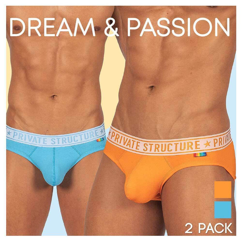 Duo Pack Private Structure Mini Brief Dream & Passion Aqua Blue + Orange 4385 - SexyMenUnderwear.com