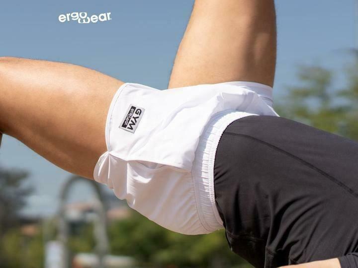 ErgoWear Sport Gym Shorts Or Swimwear With Sexy Thong Inside White 1067 6 - SexyMenUnderwear.com