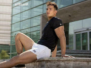 ErgoWear Sport Gym Shorts Or Swimwear With Sexy Thong Inside White 1067 6 - SexyMenUnderwear.com