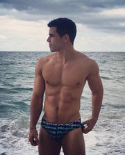 GARCON MODEL Swim-Brief Graffiti Low-Rise Swimwear Navy 9 - SexyMenUnderwear.com