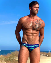 GARCON MODEL Swim-Brief Graffiti Low-Rise Swimwear Navy 9 - SexyMenUnderwear.com