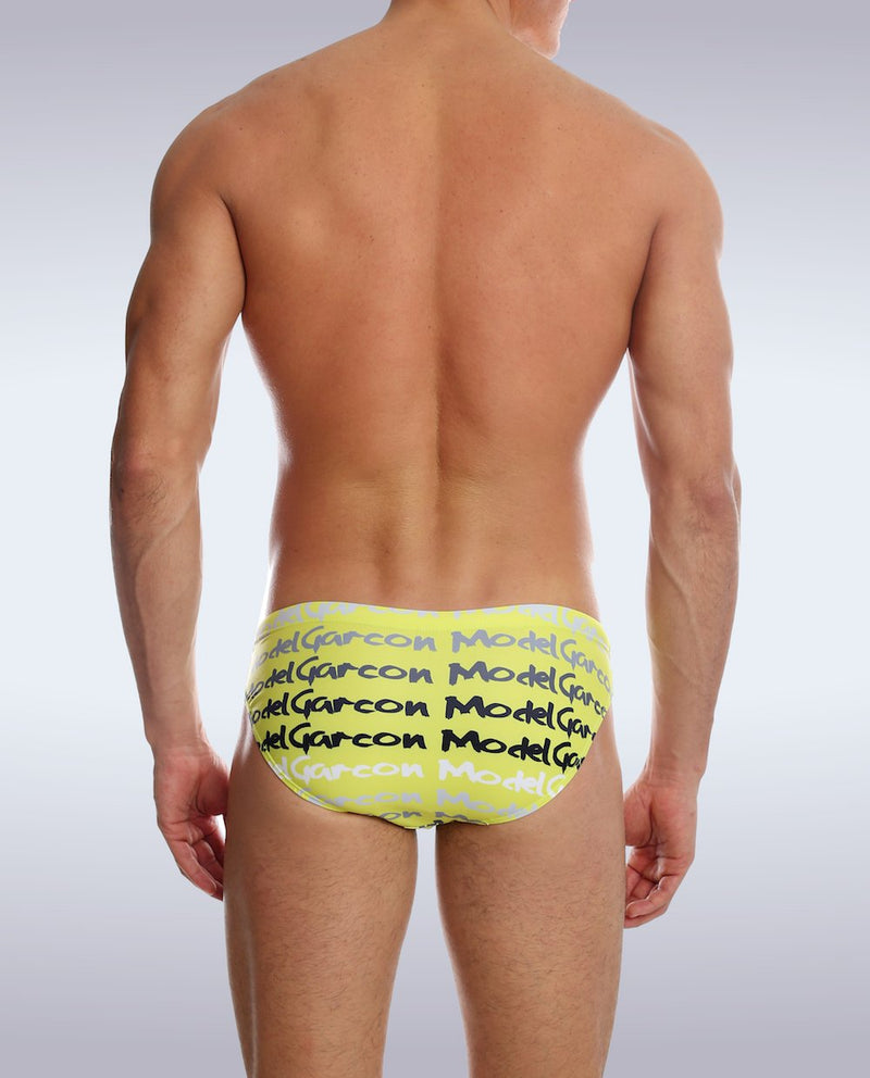 GARCON MODEL Swimwear Graffiti Low Rise Swim-Brief Zesty Yellow 9 - SexyMenUnderwear.com