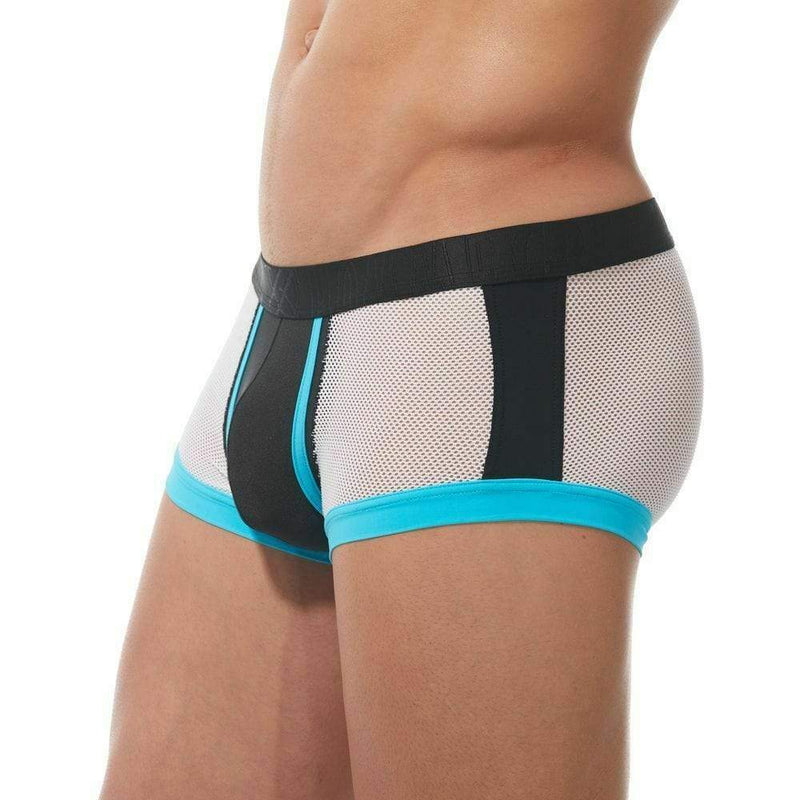 Gregg Homme Boxer Challenger Sporty Mesh Trunk White/Aqua 170505 63 - SexyMenUnderwear.com