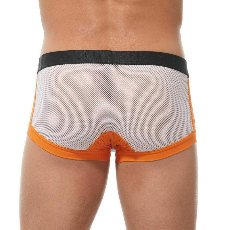 Gregg Homme Boxer Challenger Sporty Mesh Trunk White/Orange 170505 64 - SexyMenUnderwear.com
