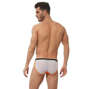 Gregg Homme Brief Challenger Sporty Mesh Canada Made White/Orange 170503 62 - SexyMenUnderwear.com