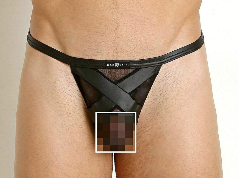 Gregg Homme String Black-X Leather Look Mesh G-String Black 162614 84 - SexyMenUnderwear.com