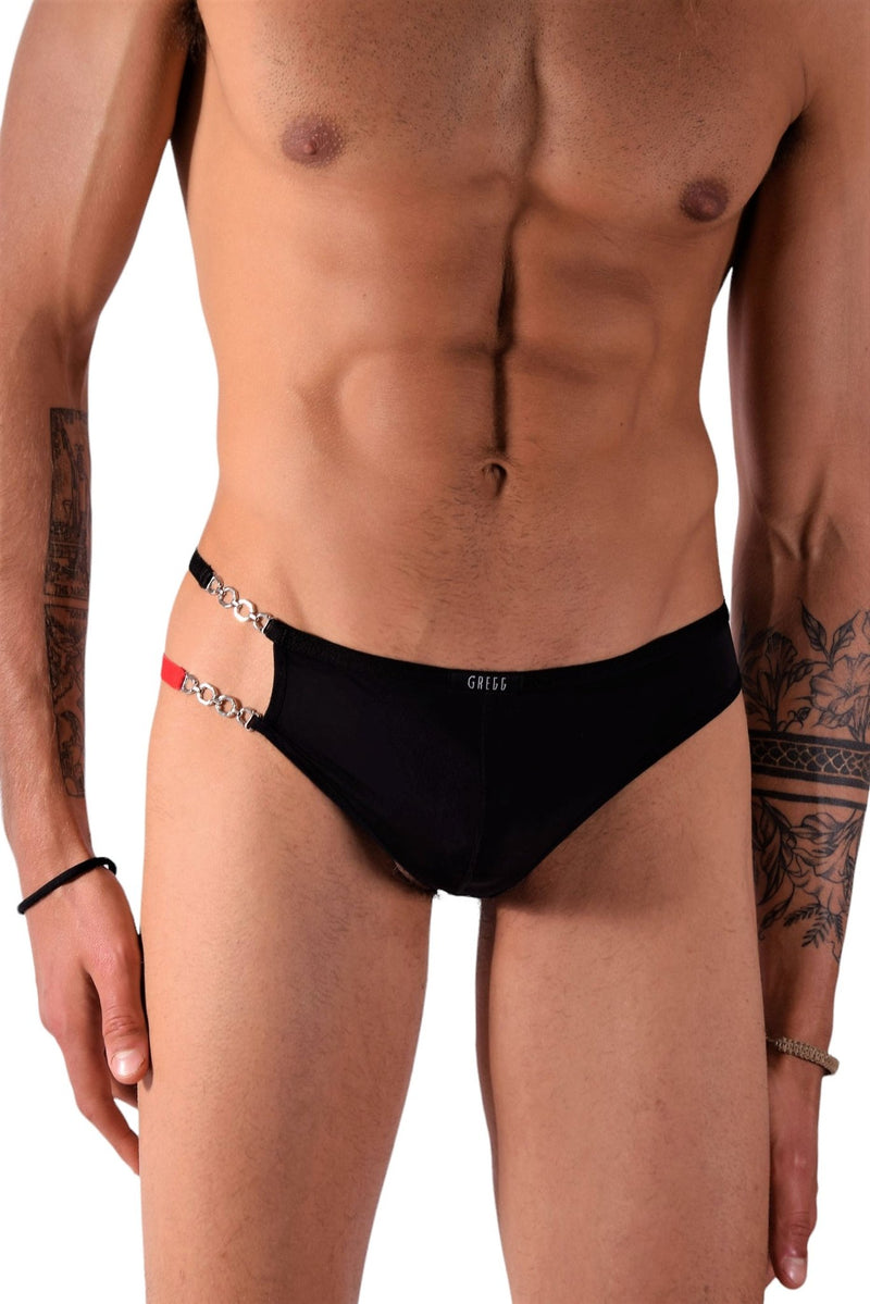 Gregg Homme Thong Cocky Asymmetric Tanga Metal Chains Black 120504 134 - SexyMenUnderwear.com