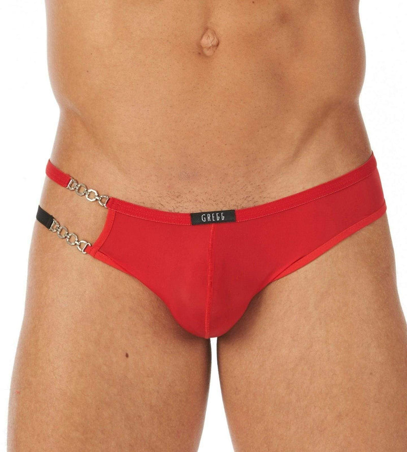 Gregg Homme Thong Cocky Asymmetric Tanga Metal Chains Red 120504 134 - SexyMenUnderwear.com