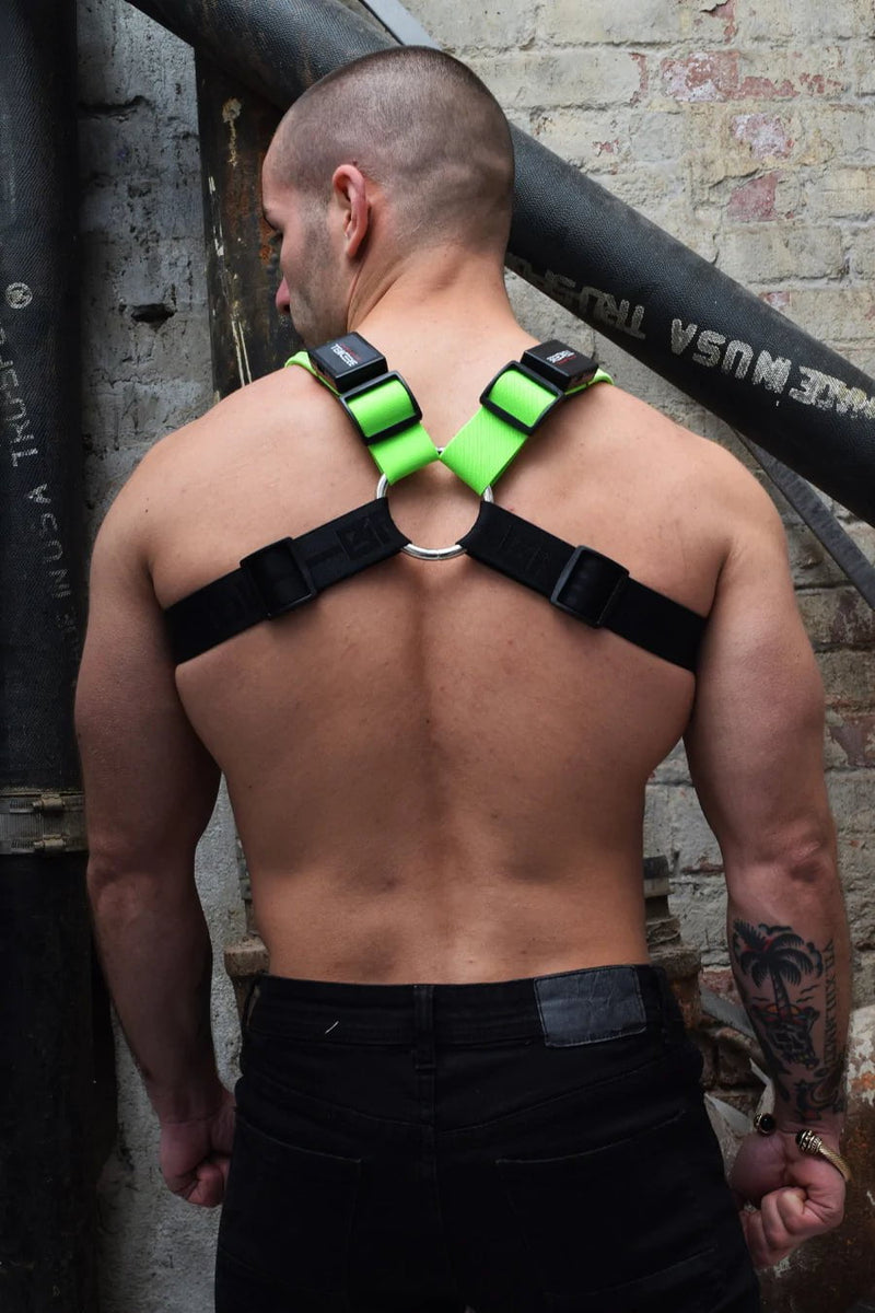 HARNESS BREEDWELL POUNDTOWN BULLDOG PLAY HARD HARNESS NEON GREEN - SexyMenUnderwear.com