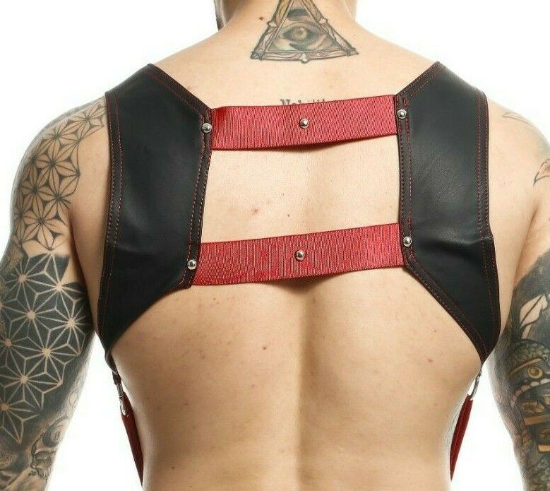 Harness MOB DNGEON Faux-Leather CropTop C-Ring Harness Cherry Red DMBL08 - SexyMenUnderwear.com