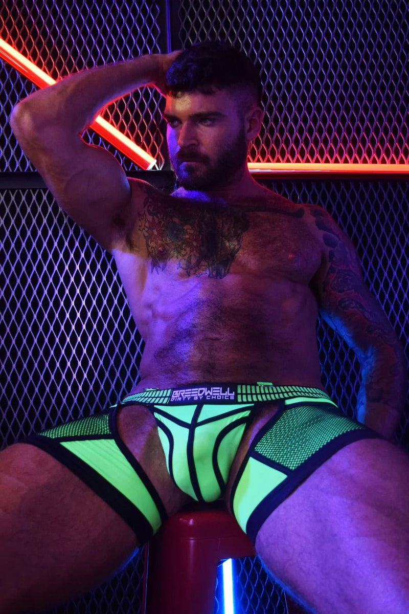 HYBRED CHOCK Jock Lightweight Neoprene Knit Two Pockets Neon Green 16 - SexyMenUnderwear.com