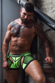 HYBRED CHOCK Jock Lightweight Neoprene Knit Two Pockets Neon Green 16 - SexyMenUnderwear.com
