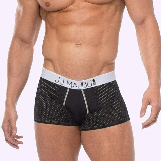 JJ Malibu Mens Underwear Mystery Mens Boxers Mesh Sexy Sports Boxers Black 1 - SexyMenUnderwear.com