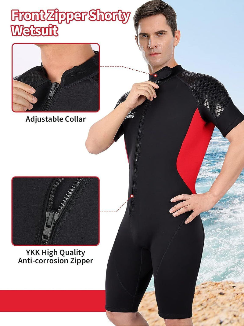 LARGE Owntop 3mm Wetsuit Stretchy Neoprene Diving Suit One Piece Red MX5 - SexyMenUnderwear.com