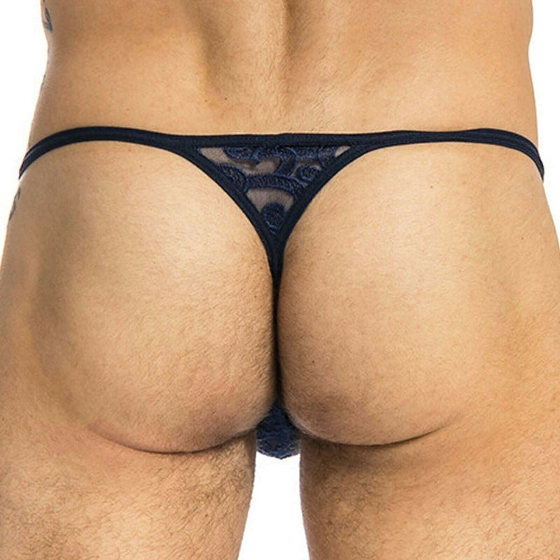 L'Homme Invisible String ELIO Striptease Thong Detachable Brodée Bleu MY83 6 - SexyMenUnderwear.com