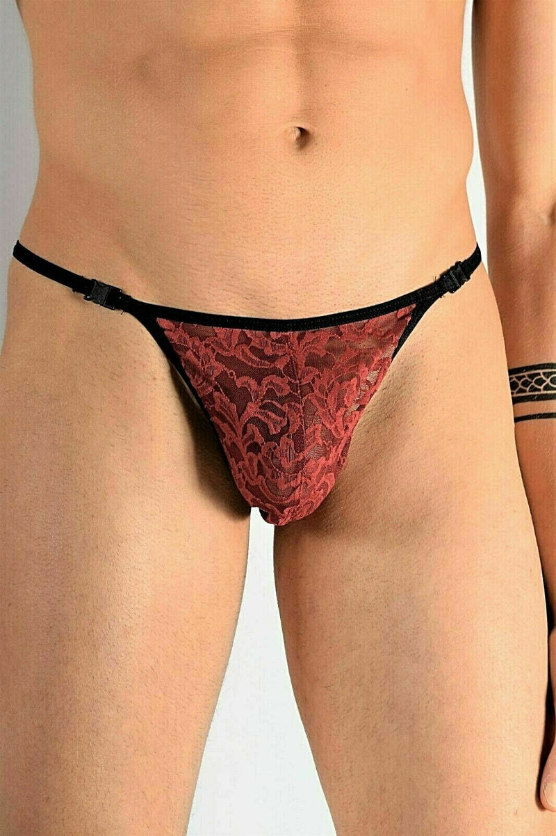 L'Homme Invisible String Striptease Italian Lace Thong Delos Red MY11X 2 - SexyMenUnderwear.com