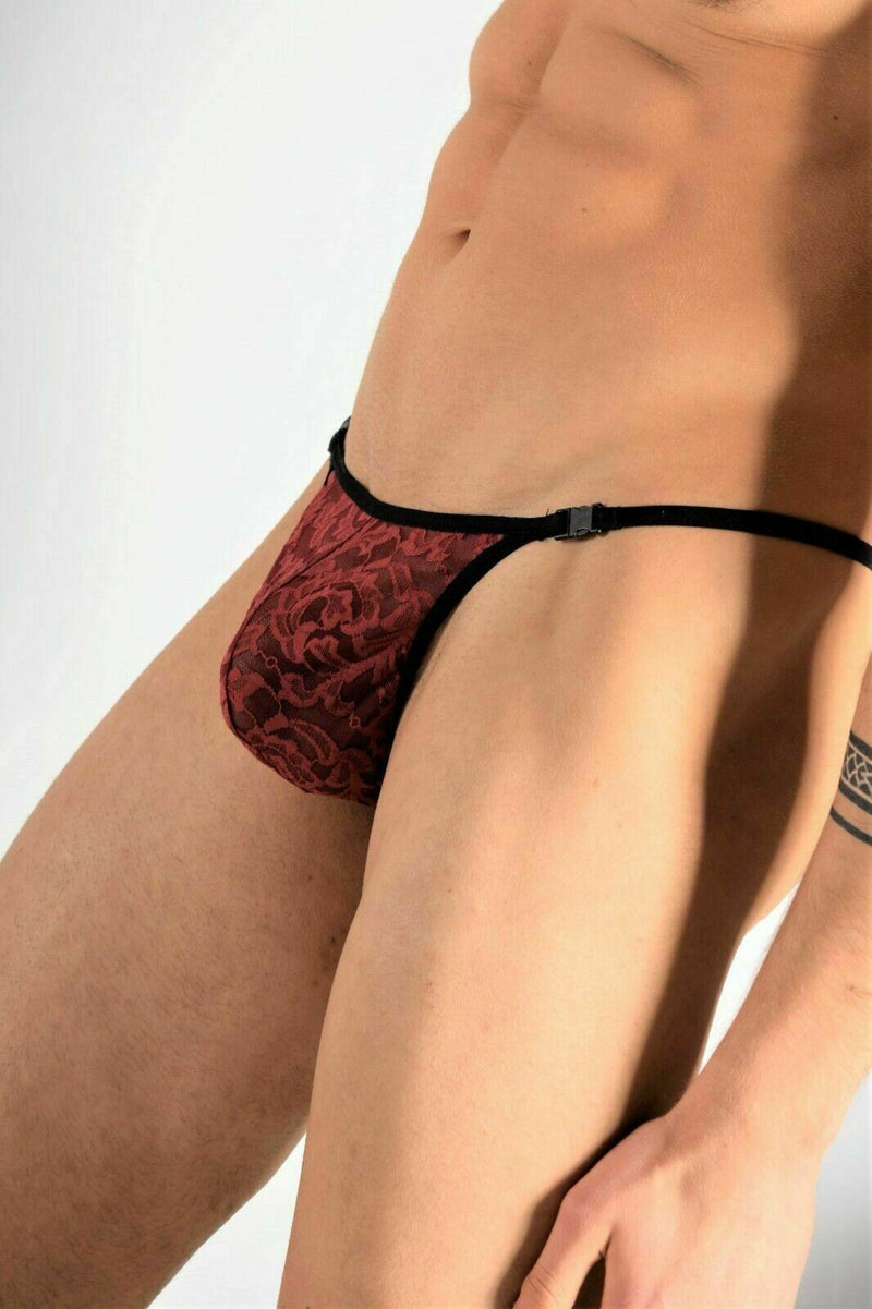 L'Homme Invisible String Striptease Italian Lace Thong Delos Red MY11X 2 - SexyMenUnderwear.com
