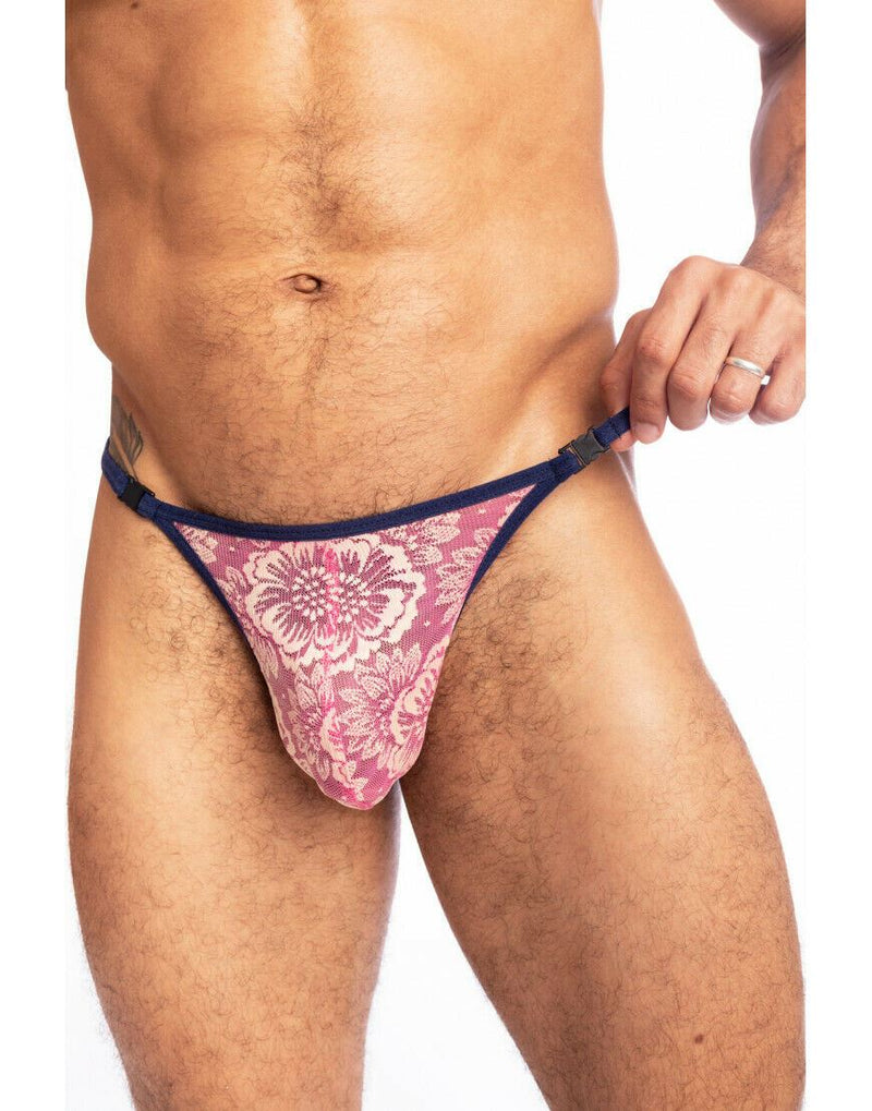 L'Homme Invisible String Striptease Thong Pink Lace Flower UW21X-LFR 9 - SexyMenUnderwear.com