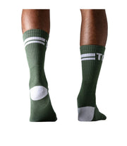 Long Socks TOF PARIS Cushioned Sole Mid-Calf Sock Khaki & White 4 - SexyMenUnderwear.com