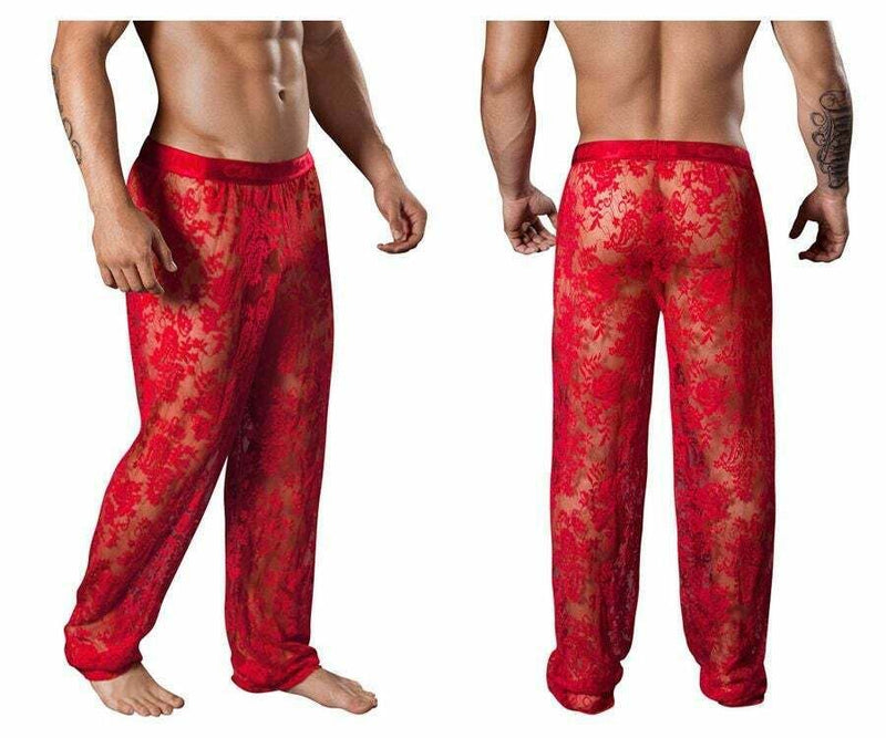 Loungewear CandyMan Lace Lounge Pants Sexy & Romantic Red 99234 10 - SexyMenUnderwear.com