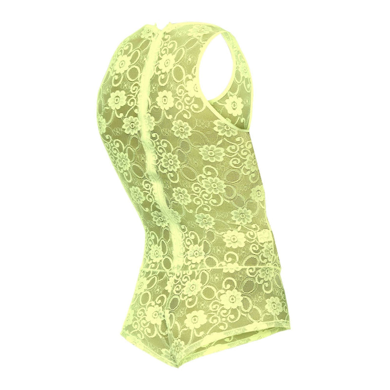 Malebasics Mob Singlet Lace Mens Sexy Bodysuit EroticWear Dentelle Lime MBL17 2 - SexyMenUnderwear.com
